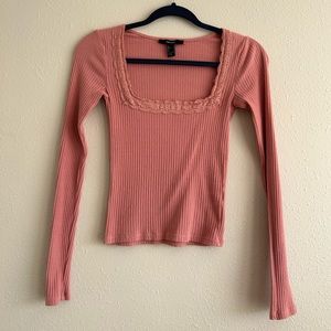 Pink square neckline long sleeve with lace edge - Forever 21
